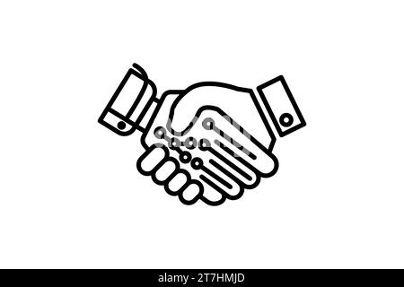 handshake icon. human machine collaboration. Handshake between a human hand and a robot hand. icon related to artificial intelligence. line icon style Stock Vector