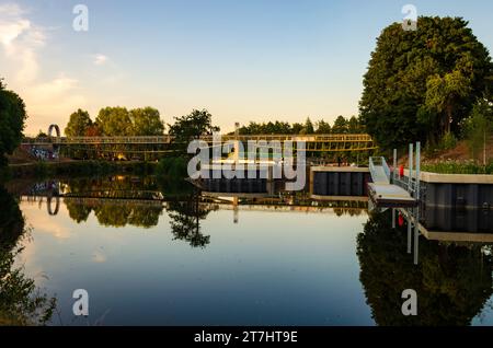 Belfast, County Down, Northern Ireland July 24 2021 - New Lagan gateway pedestrian and cyclist bridge on Annadale Embankment Stock Photo