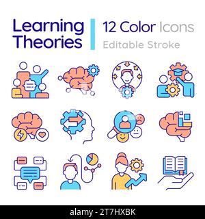Customizable colorful line icons set for learning theories Stock Vector