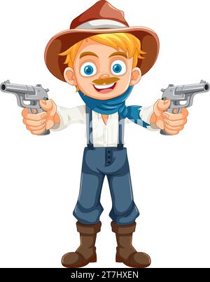 A cartoon character of a young cowboy wearing traditional country farmer clothing Stock Vector