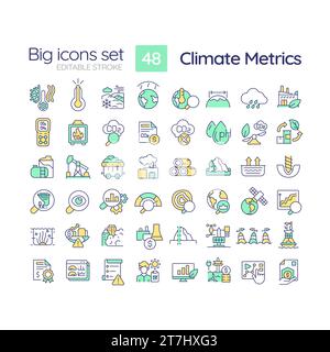 Editable multicolor big icons set for climate metrics Stock Vector