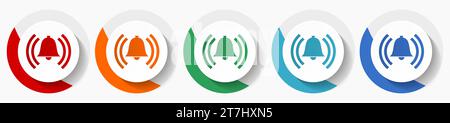 Alarm vector icon set, flat design colorful round icons in 5 color options for webdesign and mobile applications Stock Vector