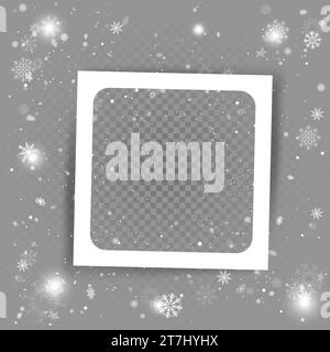 Christmas photo snow frame template with shadows Stock Vector