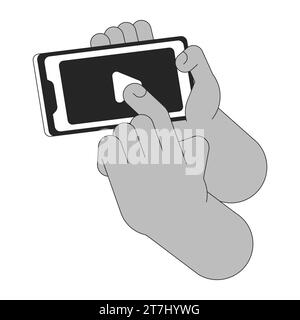 Pressing playing on mobile phone cartoon human hands outline illustration Stock Vector