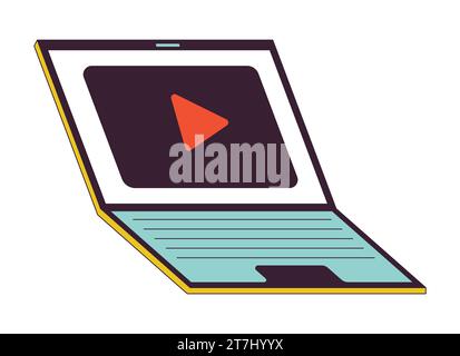 Video player on laptop 2D linear cartoon object Stock Vector