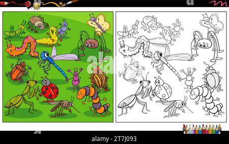 cartoon illustration of insects animal comic characters coloring page Stock Vector