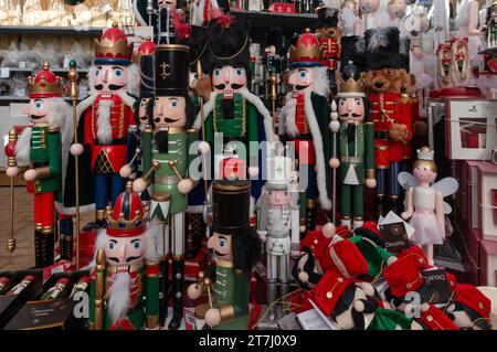 Display of Nutcracker figures for Christmas presents or decorations, Beckworth Emporium, Mears Ashby, Northamptonshire, UK Stock Photo