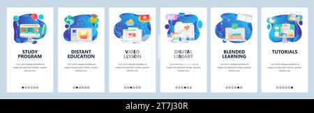Onboarding for web site and mobile app. Menu banner vector template for website and application development. Study program, Distant education, Video l Stock Vector