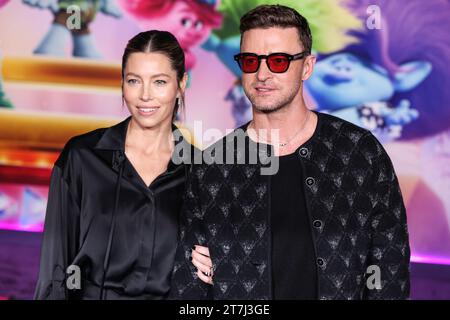 Hollywood, United States. 15th Nov, 2023. HOLLYWOOD, LOS ANGELES, CALIFORNIA, USA - NOVEMBER 15: Jessica Biel and husband Justin Timberlake arrive at the Los Angeles Special Screening Of DreamWorks Animation And Universal Pictures' 'Trolls Band Together' held at TCL Chinese Theatre IMAX on November 15, 2023 in Hollywood, Los Angeles, California, United States. (Photo by Xavier Collin/Image Press Agency) Credit: Image Press Agency/Alamy Live News Stock Photo