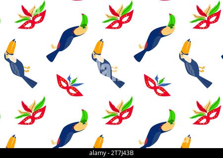 brasilian carnival seamless pattern with toucan Stock Vector