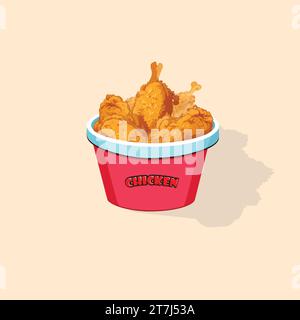 A bucket full of fried chicken is vectored. Stock Vector