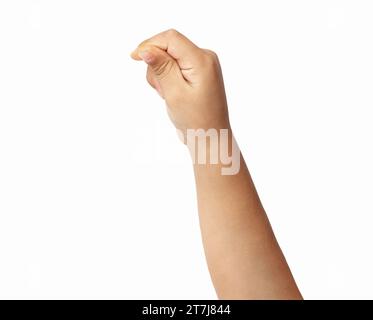 Child hand pulling something isolated on white Stock Photo