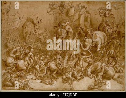 Anonym The battle between Scipio and Hannibal at Zama. Chalk; Feather; laved; whitewashed Stock Photo