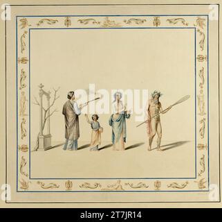 Vincenzo Brenna Illustration boards for the large folio band 'Vestigia delle Terme di Tito e loro internal pitture': group with Neptune. Watercolor, cover colors around 1780 Stock Photo