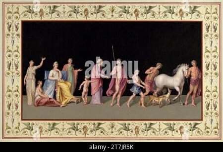 Vincenzo Brenna Illustration boards for the large folio band 'Vestigia delle Terme di Tito e loro internal pictures': Hippolyt and Phaedra. Watercolor, cover colors around 1780 Stock Photo