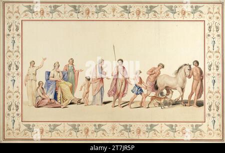 Vincenzo Brenna Illustration boards for the large folio band 'Vestigia delle Terme di Tito e loro internal pictures': Hippolyt and Phaedra. Watercolor, cover colors around 1780 Stock Photo