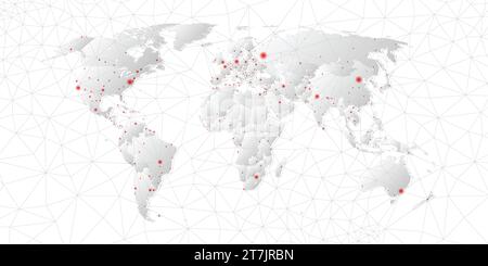 Modern world map with connection lines and capital cities - on white background Stock Vector