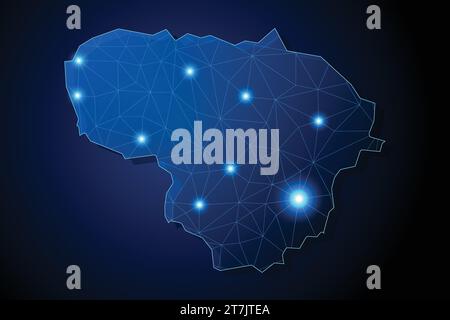 Lithuania - country shape with lines connecting major cities Stock Vector