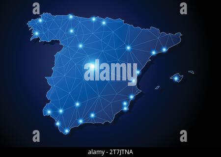 Spain - country shape with lines connecting major cities Stock Vector