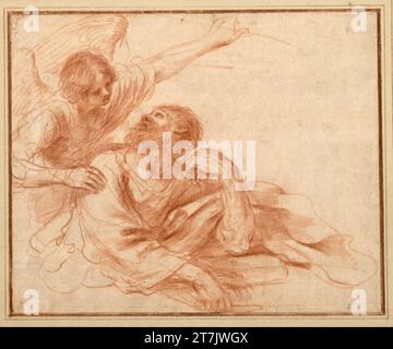 Giovanni Francesco Barbieri gen. il Guercino The evangelist Matthew, inspired by the angel. Red Chalk Stock Photo