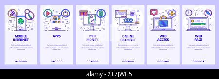 Mobile app onboarding screens. Mobile internet and apps, online payment and digital money, secure access. Menu vector banner template for website and Stock Vector