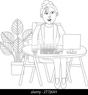 Woman Working Behind Desk Computer Workstation Stock Vector