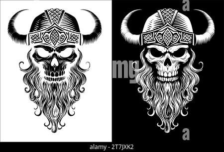 Viking Warrior Skull Man Mascot Face in Helmet Stock Vector