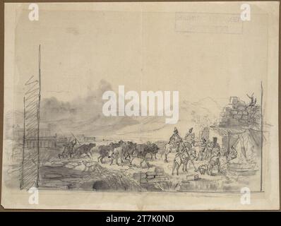 Heinrich Bürkel Rest from shepherds in front of a bar in the Roman Campagna. Pencil, wiped; sketchy pencil ingredient line except at the top; fixed 1850er/1860er Jahre ? Stock Photo