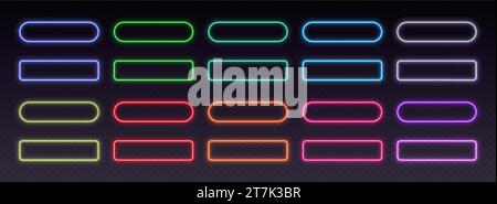 Neon button frames, gradient glowing borders, isolated UI elements. Futuristic action buttons. Stock Vector