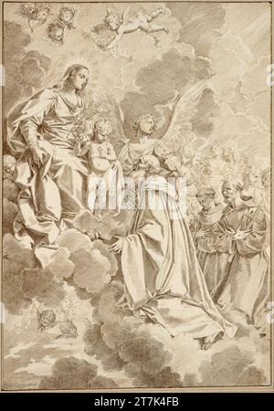 The St. Francis kneeling in front of the floating crucifix, drawing ...