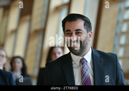 Edinburgh Scotland, UK 16 November 2023.  First Minister of Scotland Humza Yousaf arrives for First Minister Questions at the Scottish Parliament. credit sst/alamy live news Stock Photo