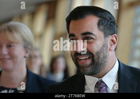 Edinburgh Scotland, UK 16 November 2023.  First Minister of Scotland Humza Yousaf arrives for First Minister Questions at the Scottish Parliament. credit sst/alamy live news Stock Photo