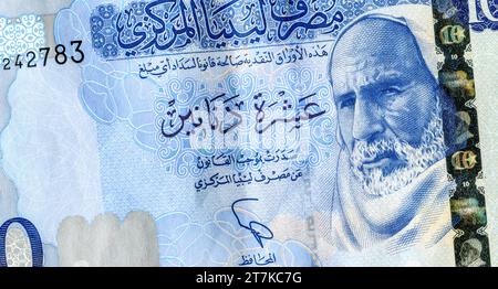 Sheikh Omar al-Mukhtar (about ca. 1860-1931), national hero of Libya. Portrait from Libya 10 Dinar 2015 Banknotes Stock Photo