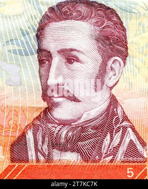 Jose Felix Ribas (1775 - 1815). Portrait from Venezuela Banknotes Stock Photo