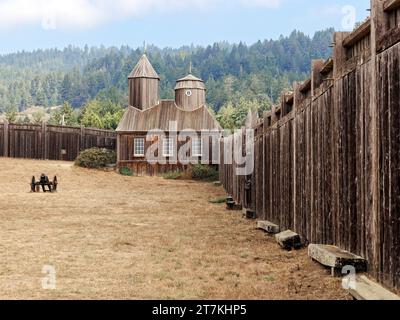 Fort Ross lies north of Jenner and was established by the Russian-American Company during Russian settlement along California's Pacific coast. Stock Photo