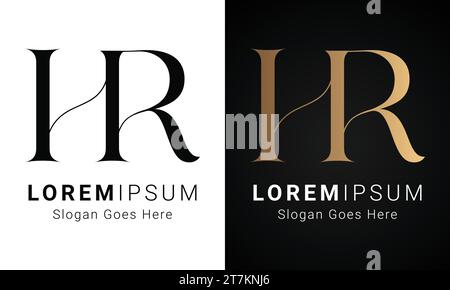 Luxury Initial HR or RH Monogram Text Letter Logo Design Stock Vector