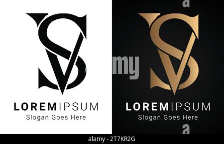 Luxury Initial SV or VS Monogram Text Letter Logo Design Stock Vector