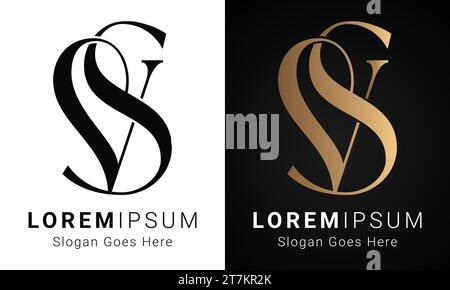 Luxury Initial SV or VS Monogram Text Letter Logo Design Stock Vector