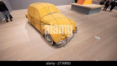 Saatchi Gallery, London, UK. 14th Nov, 2023. Christo and Jeanne-Claude: Boundless exhibition take a retrospective look at the career and achievements of artistic collaborators and life partners Christo and Jeanne-Claude and runs from 15 Nov 2023 - 22 Jan 2024. Image: 1961 Volkswagen Beetle Saloon. Credit: Malcolm Park/Alamy Live News Stock Photo