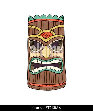 Hand Drawn Tiki Tribal Mask Vector Cartoon Illustration Stock Vector