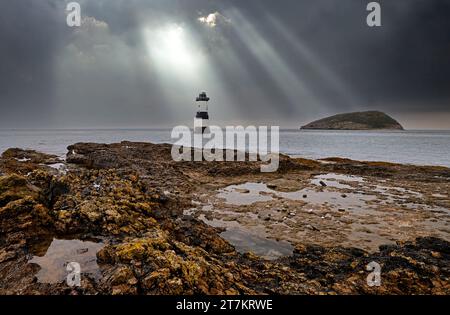 Penmon Lighthouse and Puffin Island Stock Photo
