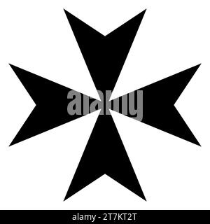 Maltese cross, black and white vector silhouette illustration of heraldic cross shape, isolated on white Stock Vector