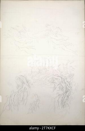 Hans Canon Composition sketch to the 'circulation of life'; indistinct figure sketches. Pencil around 1880 Stock Photo