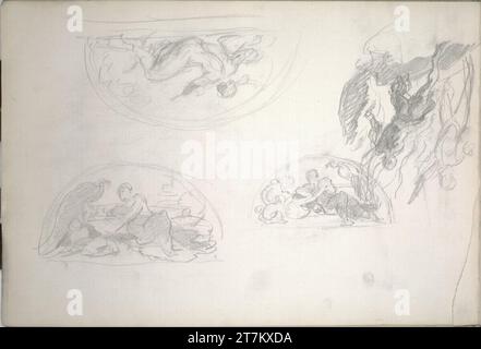 Hans Canon Different composition sketches to lunettes with allegorical representations; Figure studies (partly in the sketchbook in the head). Pencil around 1880 Stock Photo