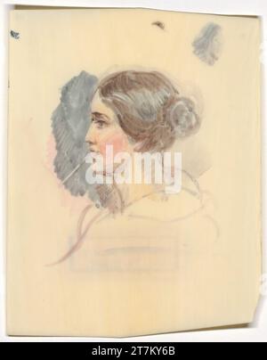Moritz Michael Daffinger Profile picture of a young lady with black knotted hair. Watercolor sketch on ivory around 1840 Stock Photo