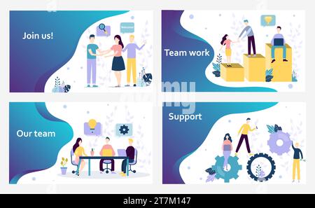 Vector web site design template. We are hiring and Join Us landing pages, teamwork in office, support, business. Concepts for website and mobile devel Stock Vector