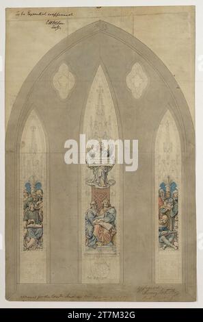 Alexander Straehuber Glass window design for the cathedral of Glasgow: Matth. 5.6: Are blessed that are hungry. Watercolor, spring in black, over pencil around 1859 Stock Photo
