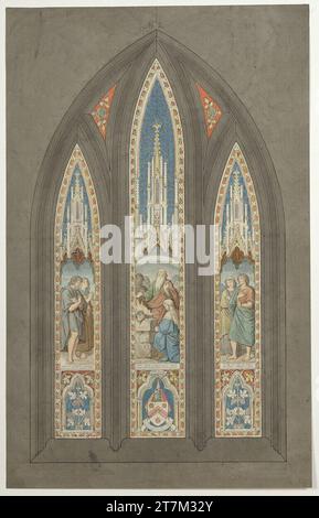 Georg Fortner Glass window design for the cathedral of Glasgow: Victim Noah. Pencil, spring in black gray, watercolor, cover colors 1861 , 1861 Stock Photo