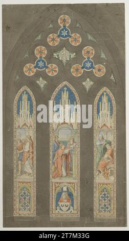 Georg Fortner Glass window design for the Cathedral of Glasgow: from the history of Hezekiah. Pencil, spring in black gray, watercolor; Deck white 1861 , 1861 Stock Photo