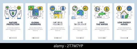 Mobile app onboarding screens. Environment, global warming and climate change, save the planet. Menu vector banner template for website and mobile dev Stock Vector